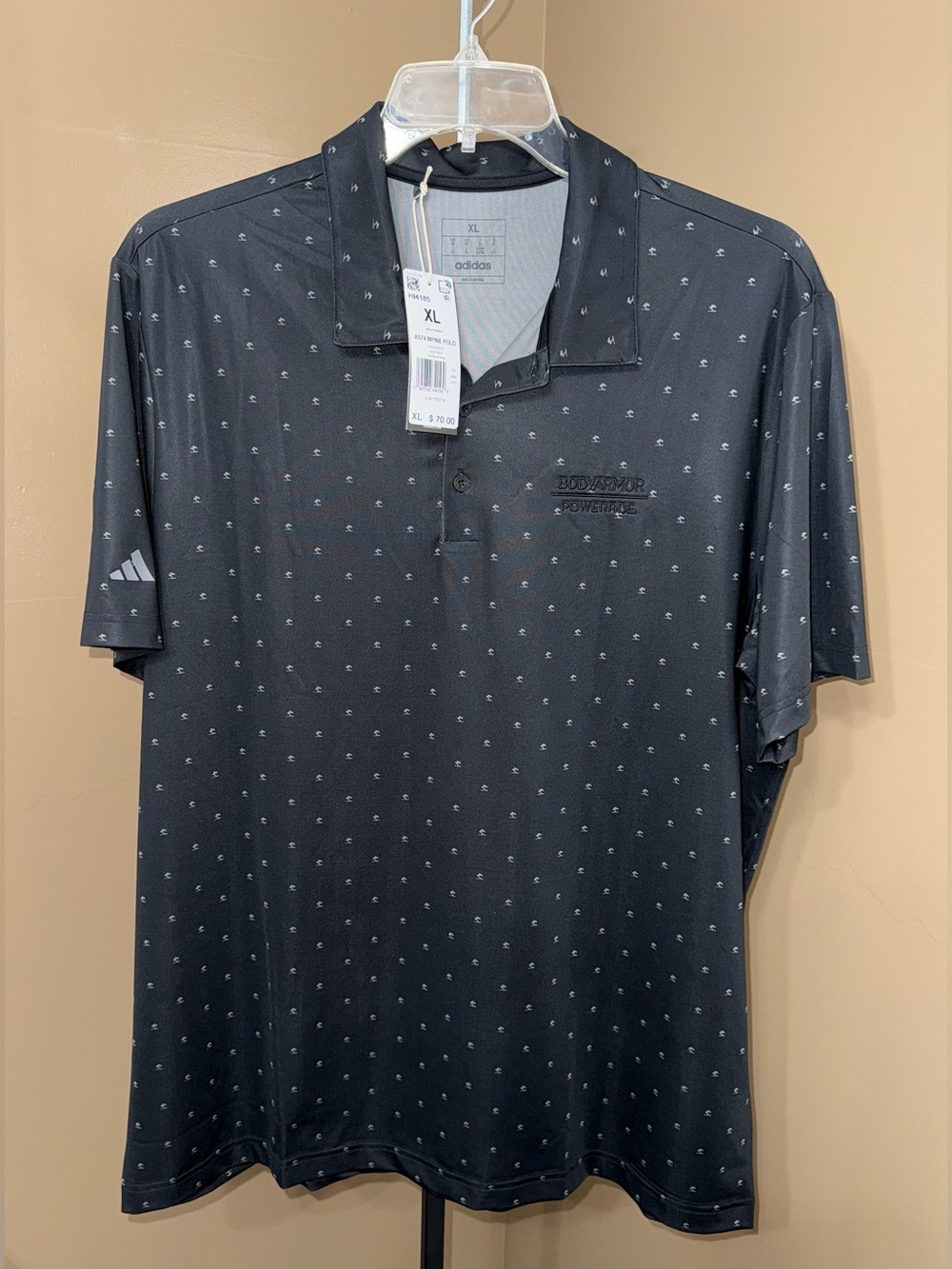 NWT ADIDAS BODYARMOR GATORADE Men's Navy Blue Micro-Print Polo. Size XL.